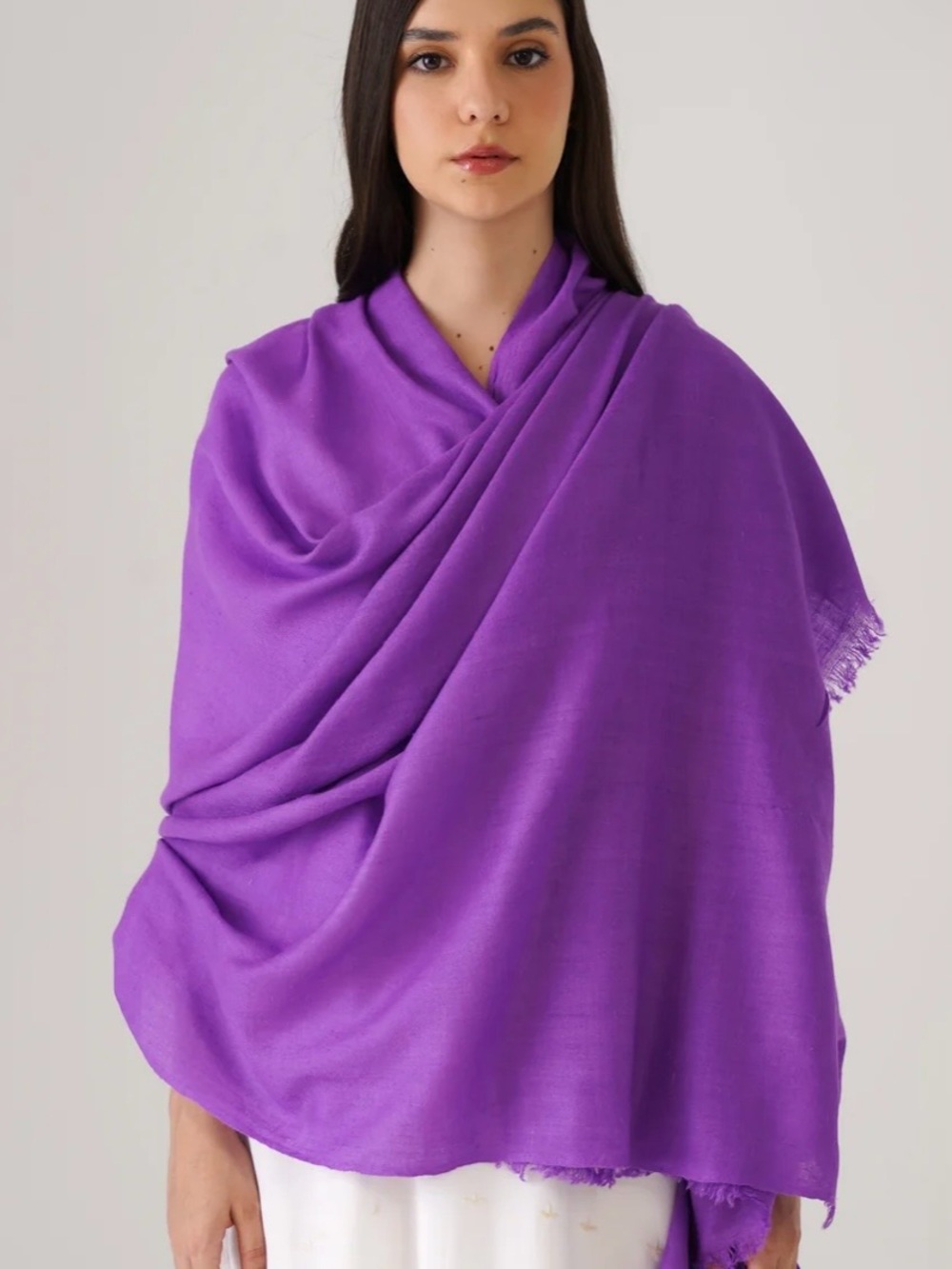 PASHMINA Handwoven Solid Cashmere Pashmina Shawl, Amethyst Purple